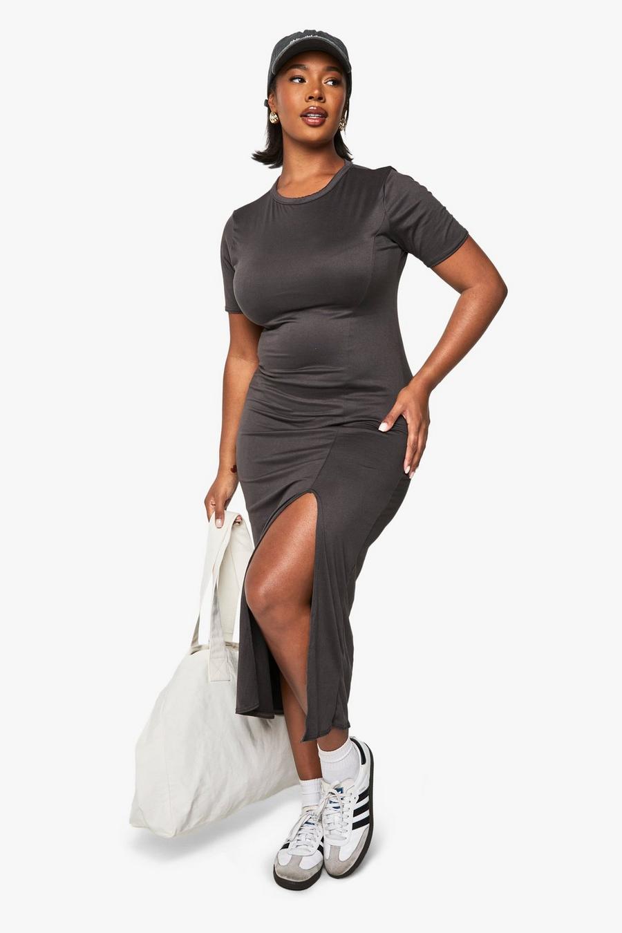 Plus Super Soft Jersey Knit Split Midi Dress | boohoo USA Plus Super Soft Jersey Knit Split Midi Dress | boohoo USA